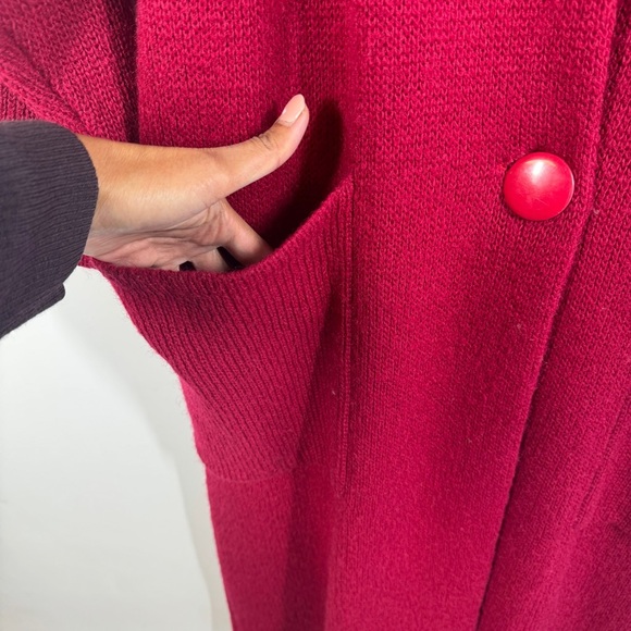 Vintage Elegant Pinkish Red Wool Mohair Blend Long Maxi Cardigan Oversized Coat - Picture 8 of 15